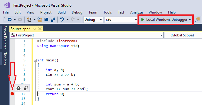 Решавање на задачи со Visual Studio/breakpoint.png